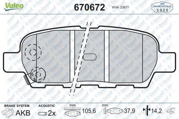 VALEO 670672 Arka Fren Balatasi Nissan Qashqai (07>)/X-Trail (07>)/Tiida (07>)/Suzuki Grand Vitara (08>)/Renault Koleos